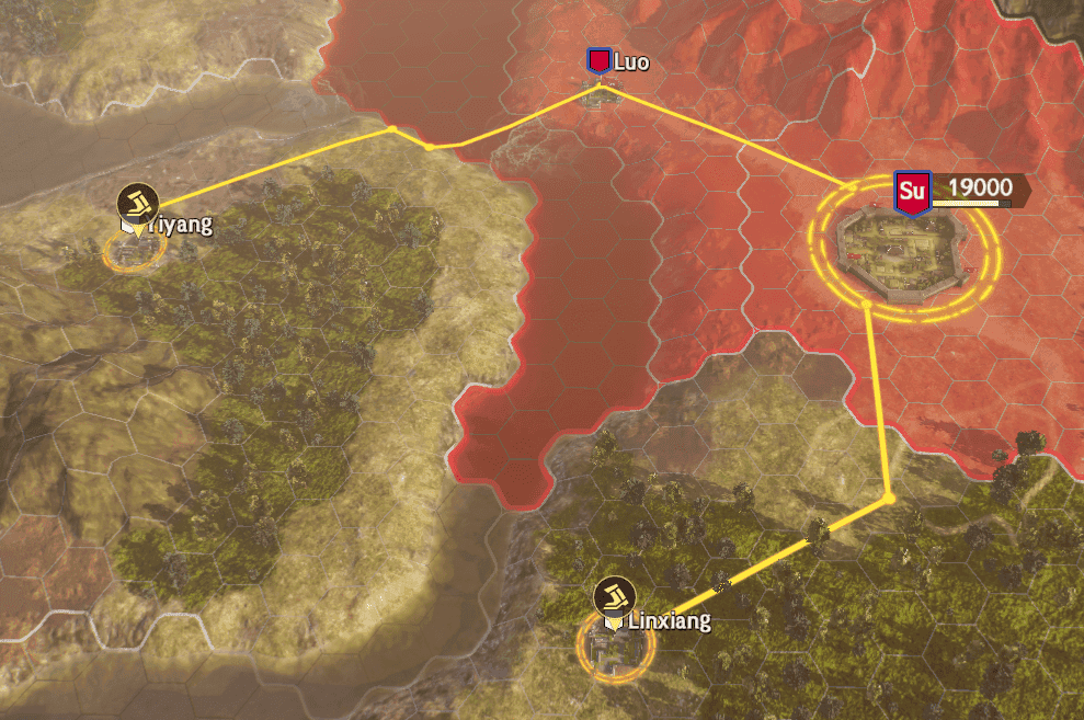 War of the Three Kingdoms map highlighting areas for territorial expansion and conquest.