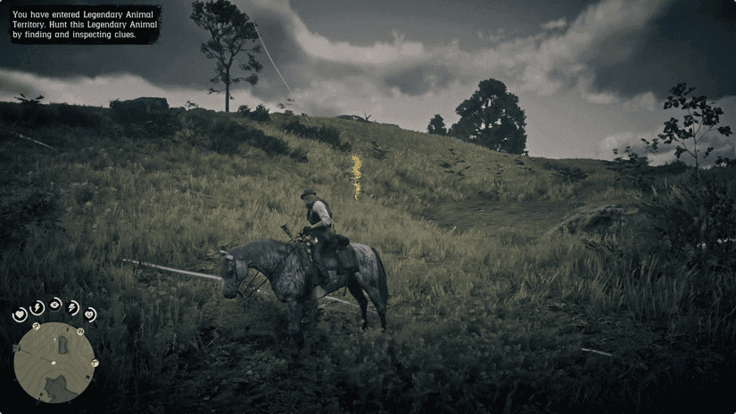Interfaz del mapa de animales legendarios y guía de caza de Red Dead Redemption 2