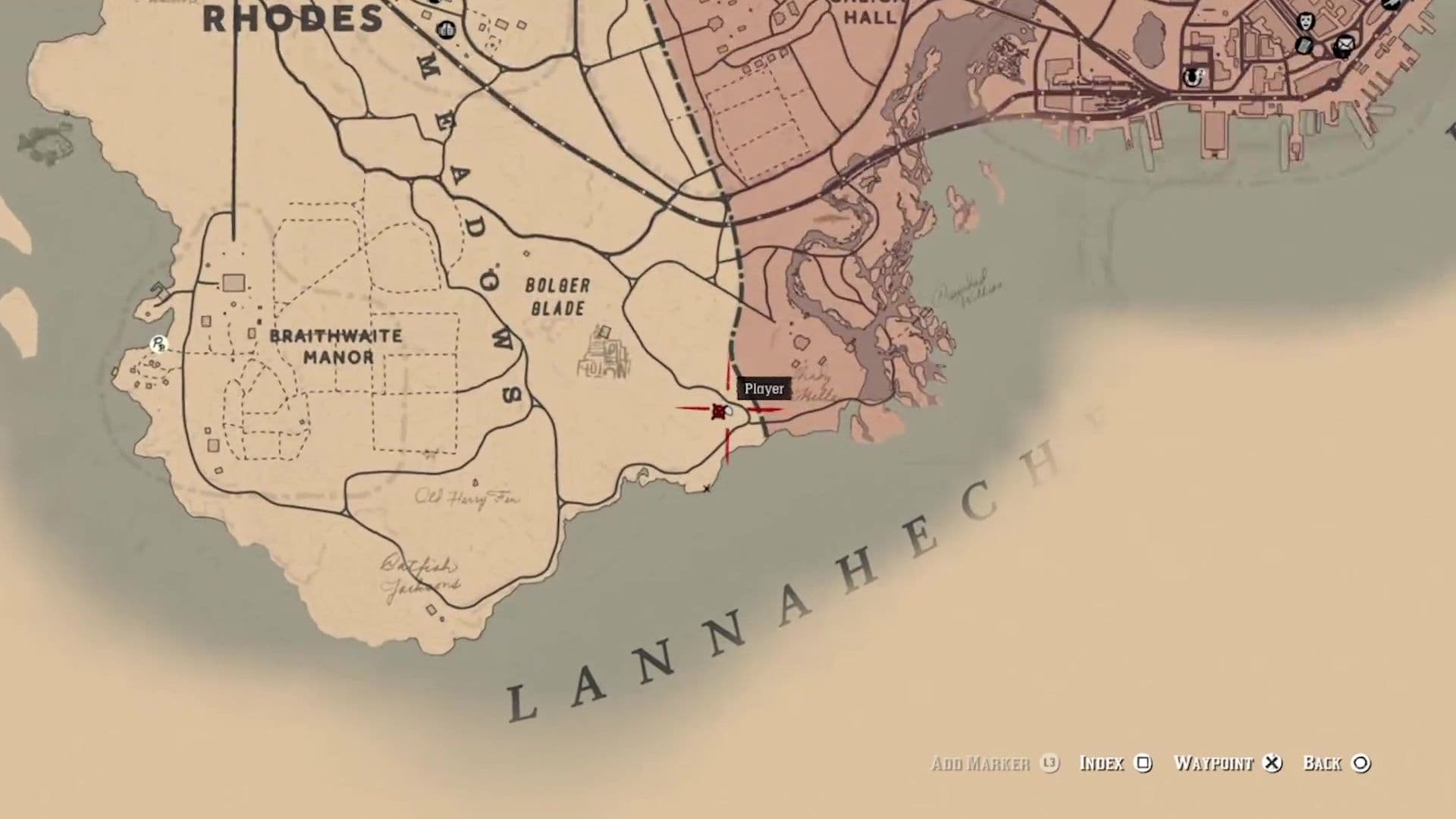 La ubicación de la pantera Giaguaro legendaria cerca de Bolger Blade en Red Dead Redemption 2.