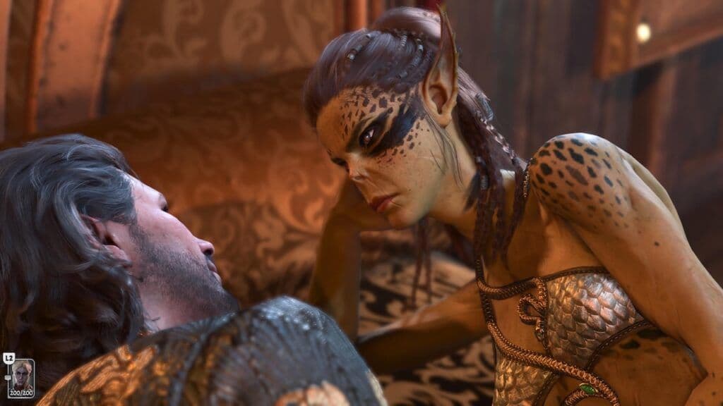 Gale and Lae'zel discussing their future in a Baldur's Gate 3 camp scene.
