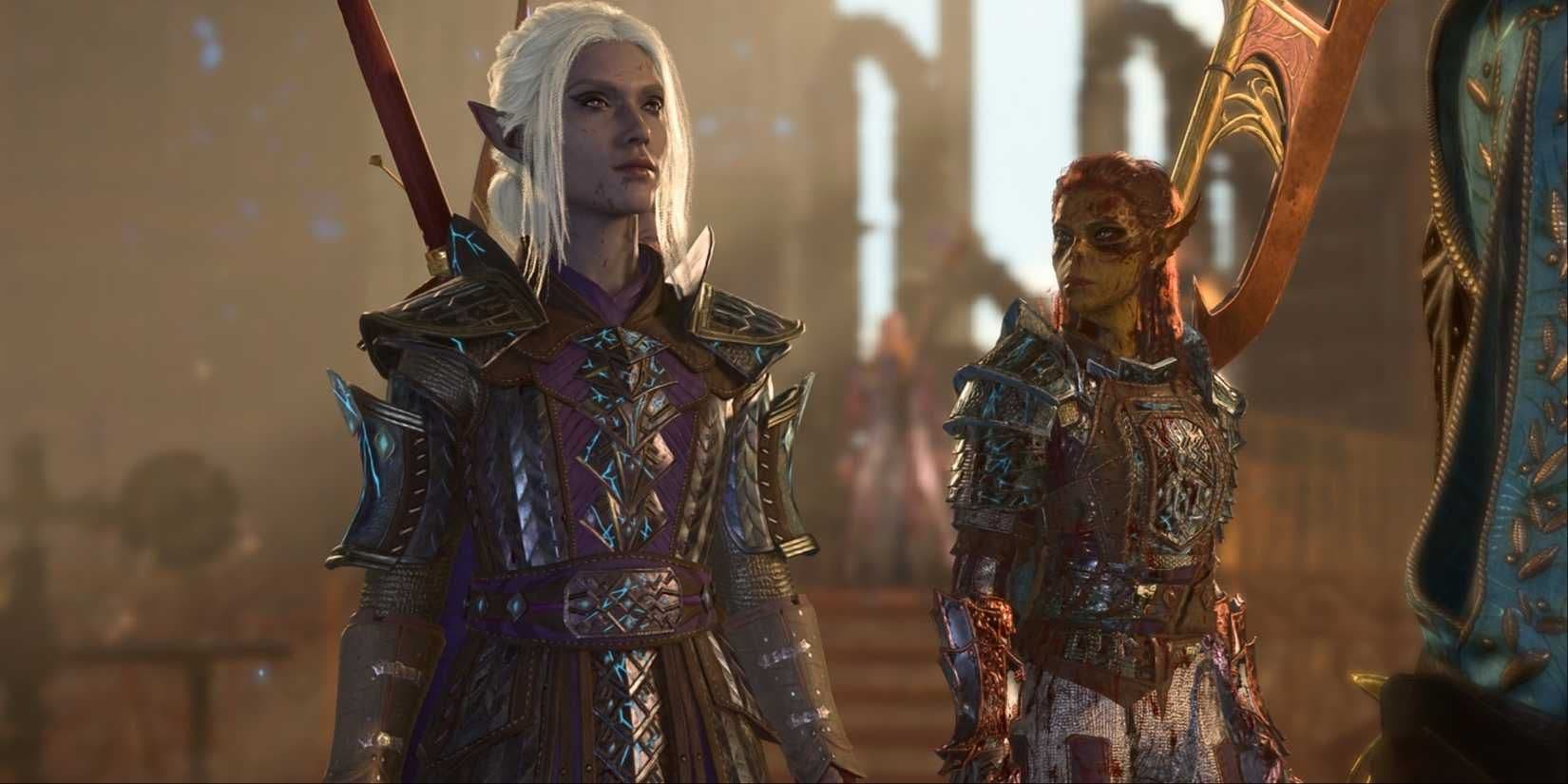 Un grupo de aventureros, incluyendo a Lae'zel, se prepara para una confrontación mágica en Baldur's Gate 3.