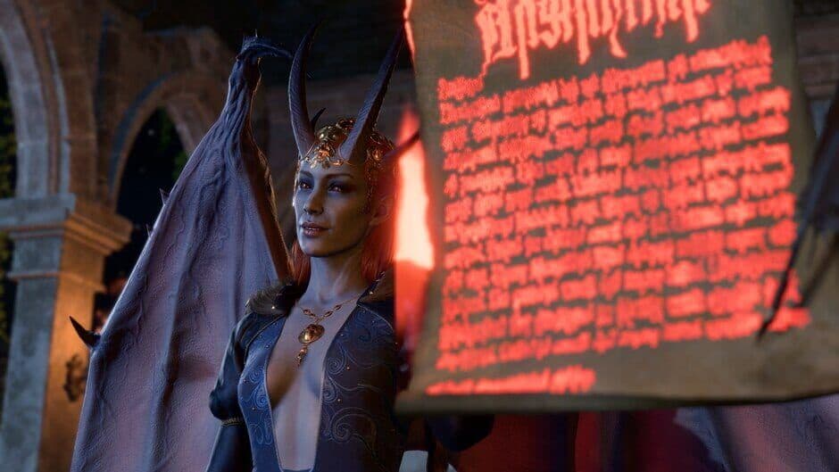 Captura de pantalla de Baldur's Gate 3 con miembros del grupo durante una elección narrativa.