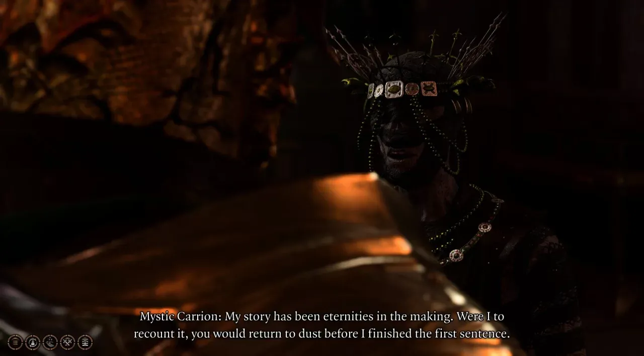 Un PNJ único entabla una conversación en el mundo de Baldur's Gate 3.
