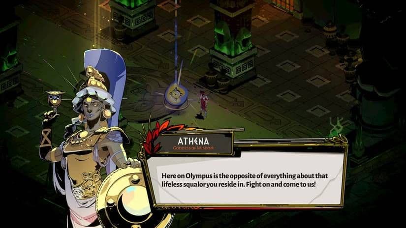 The Goddess Athena offers defensive boons in Hades to help Zagreus deflect projectiles and traps.