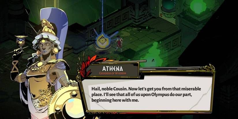 The Hades interface displays Athena's Divine Protection legendary boon and its requirements.