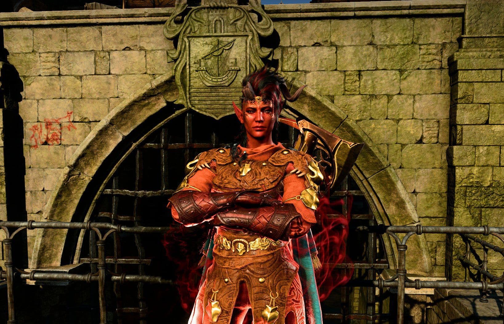 Karlach character build for Baldur's Gate 3 featuring Berserker Barbarian and Battle Master Fighter levels.