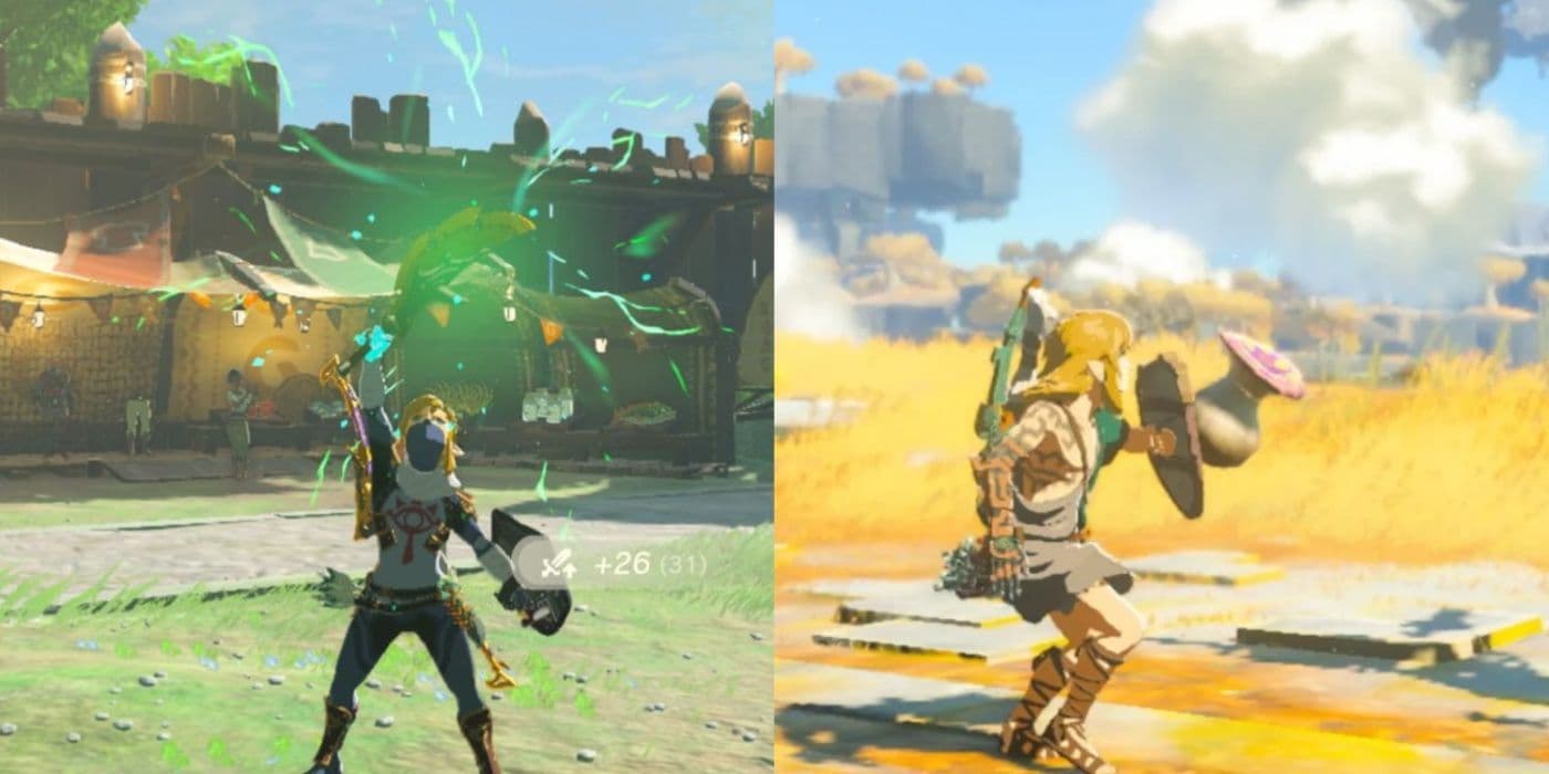 Link demonstrates early game fuse combinations and combat strategies in Zelda: Tears of the Kingdom.
