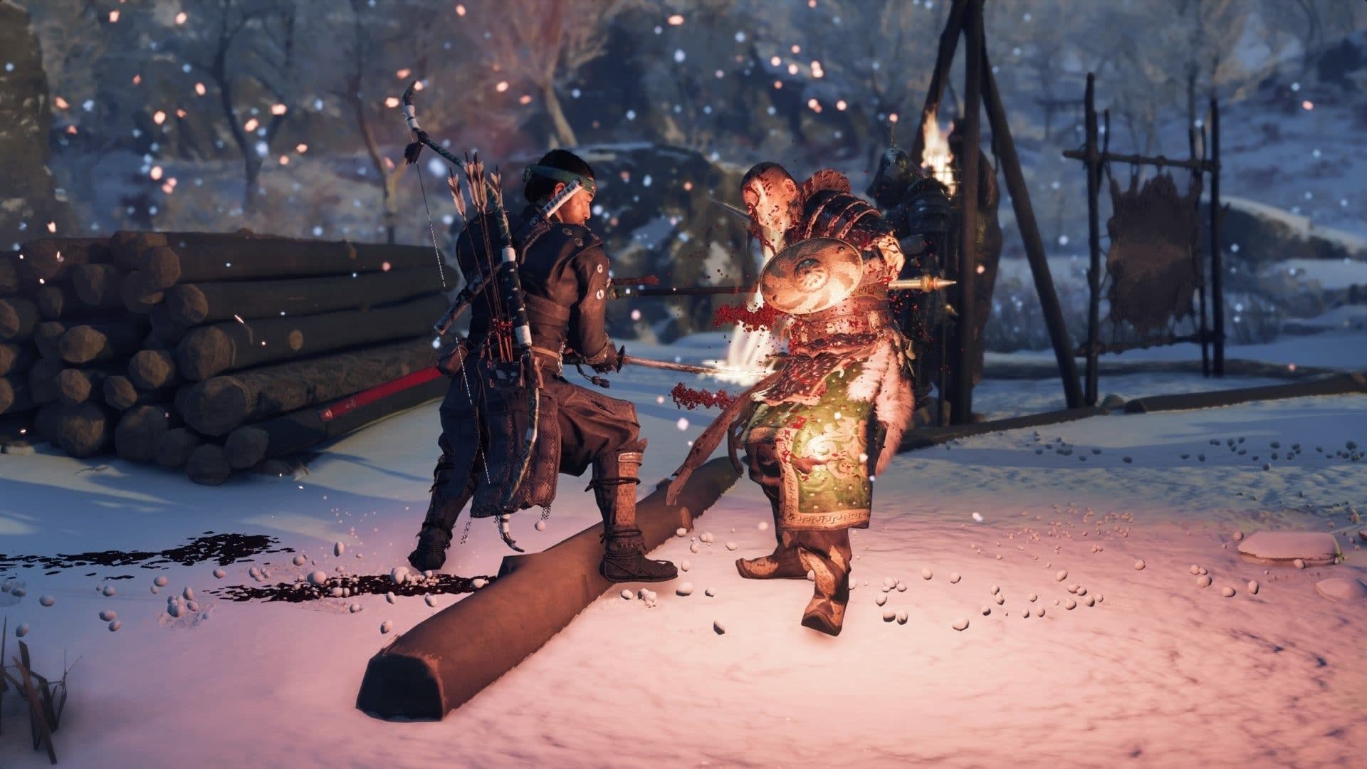 Jin Sakai performs a well-timed parry in Ghost of Tsushima, a core mechanic of the Samurai Deflection tree.