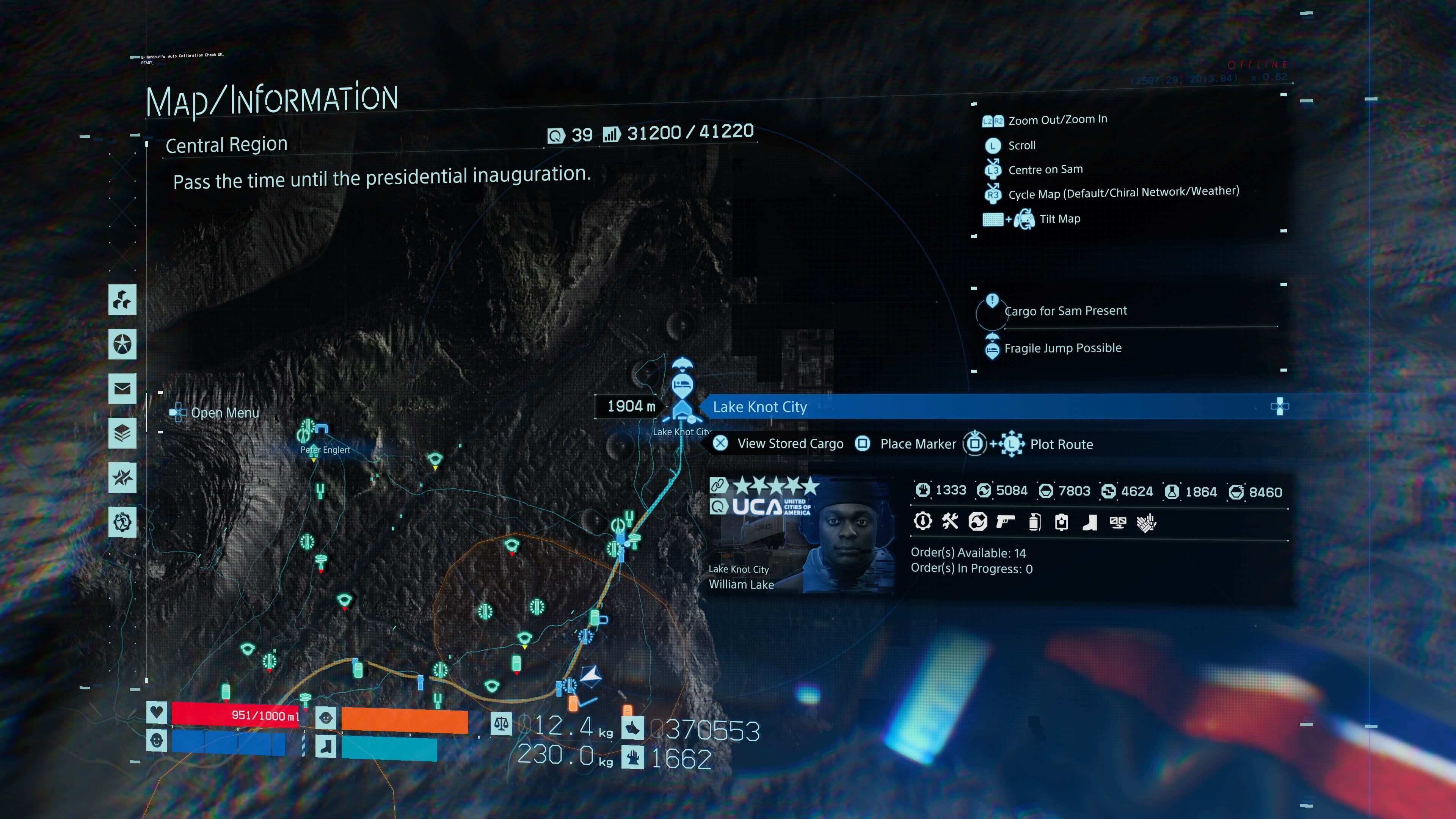 The Lake Knot City location in Death Stranding, a major hub for expanding the Chiral Network.