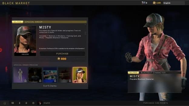 Call of Duty: Black Ops in-game store interface for purchasing items with COD Points