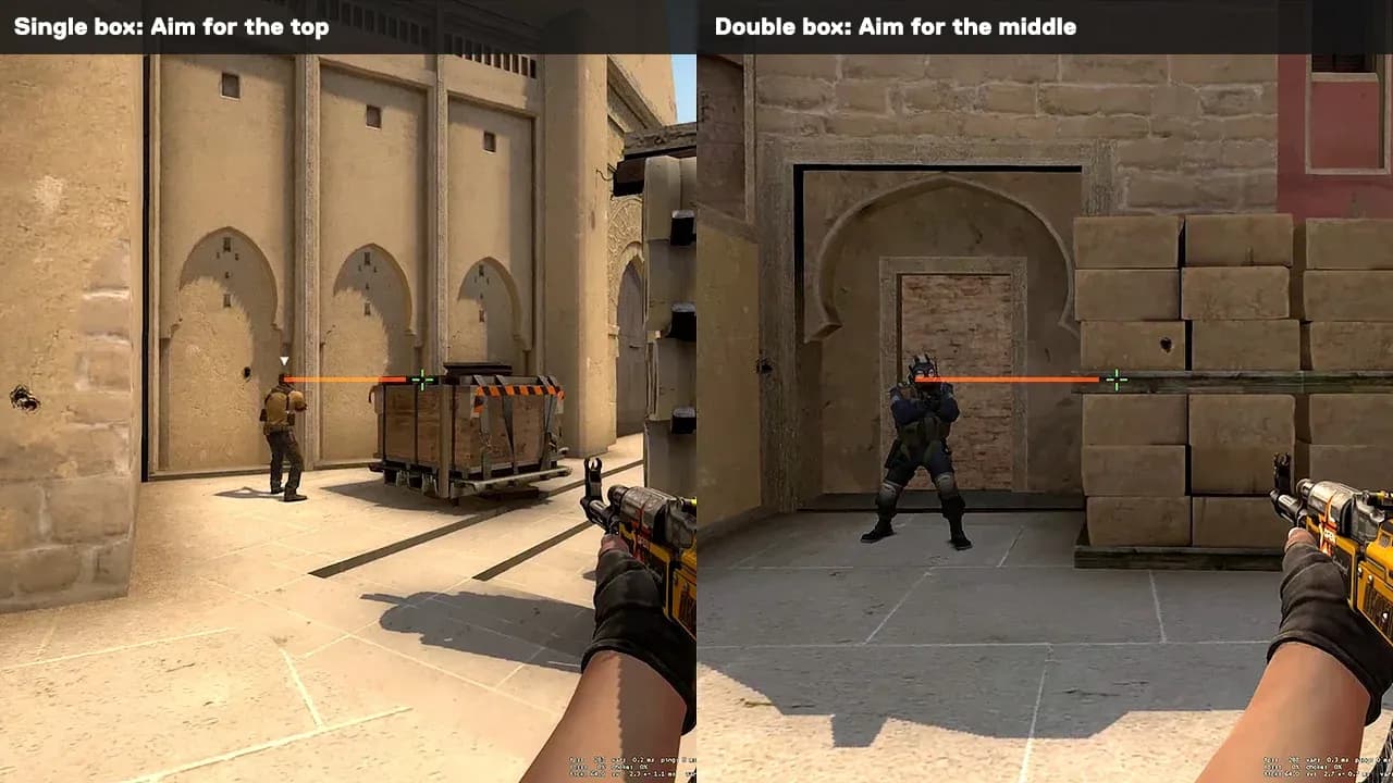 Counter-Strike 2 crosshair placement guide showing headshot level alignment for better pre-aiming accuracy.