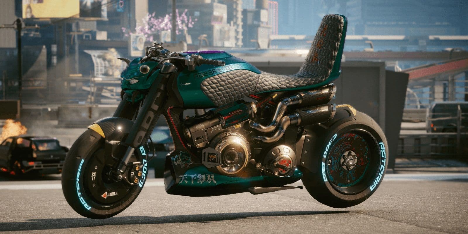ARCH Nazare motorcycle parked on a Night City street
