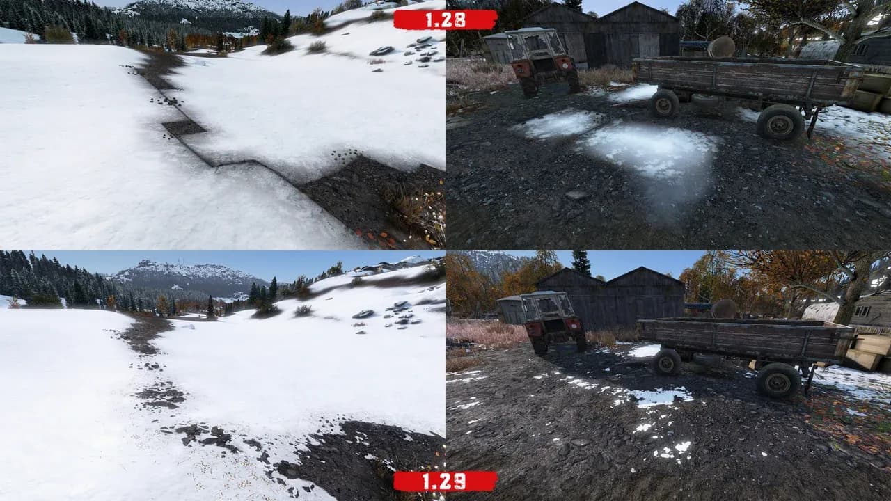 DayZ 1.29 terrain comparison showing the updated landscape