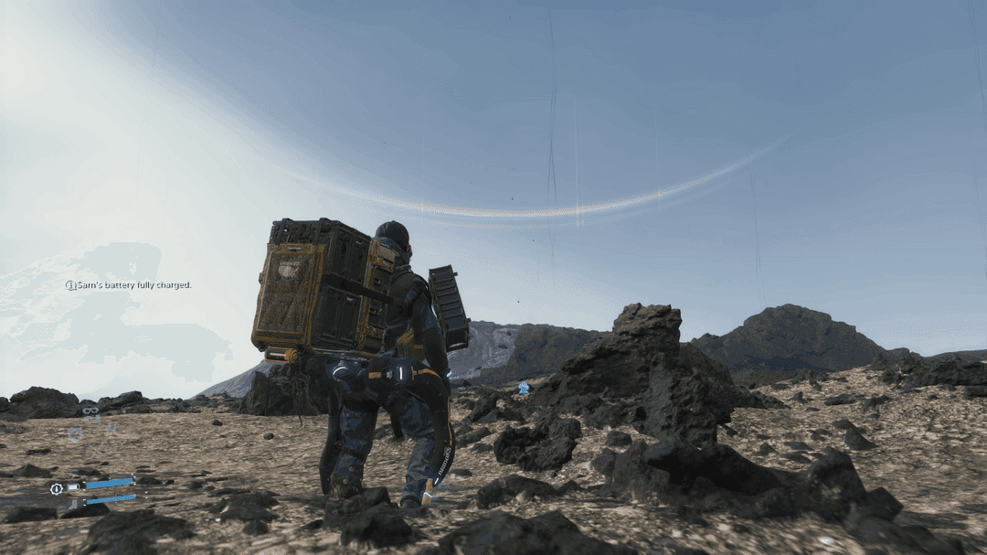Sam Porter Bridges navigates the terrain in Death Stranding, illustrating the game's unique delivery-focused premise.
