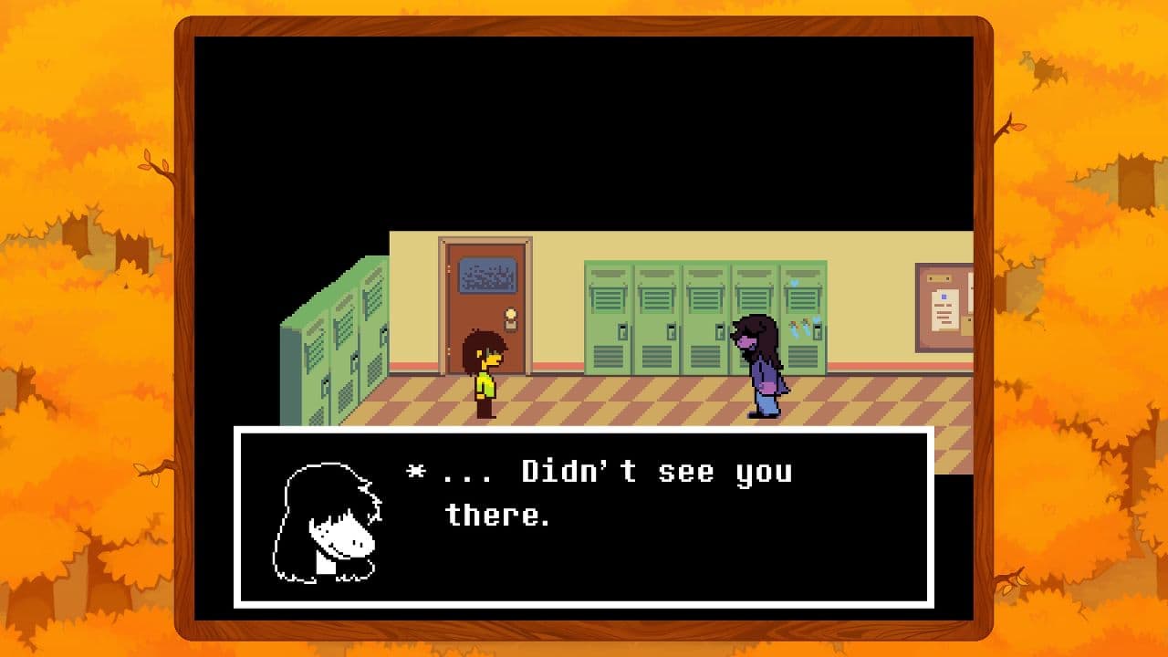 Susie confronts Kris in a school hallway, showcasing the tense character dynamics in Deltarune.