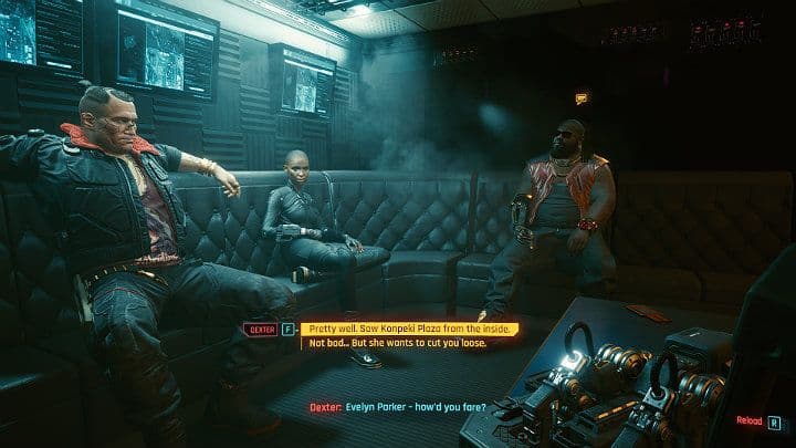Dexter DeShawn questions V about Evelyn Parker during the Afterlife briefing for The Heist.