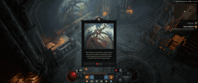 A dark and atmospheric in-game scene from Diablo IV showcasing the game's return to its grim roots.