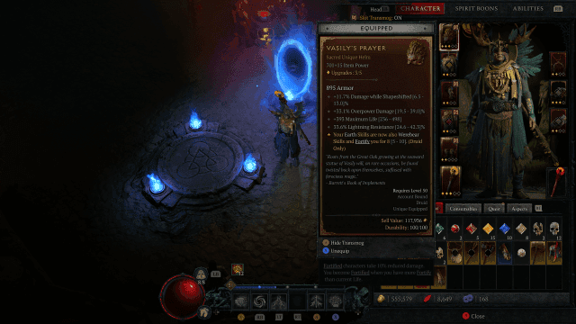 Diablo IV Nightmare Dungeon gameplay showing high-level combat and endgame progression.