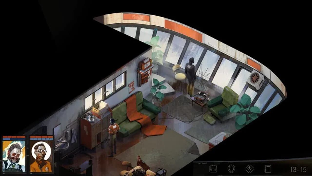 The Disco Elysium Thought Cabinet interface showing internal monologues and psychological traits for the protagonist.