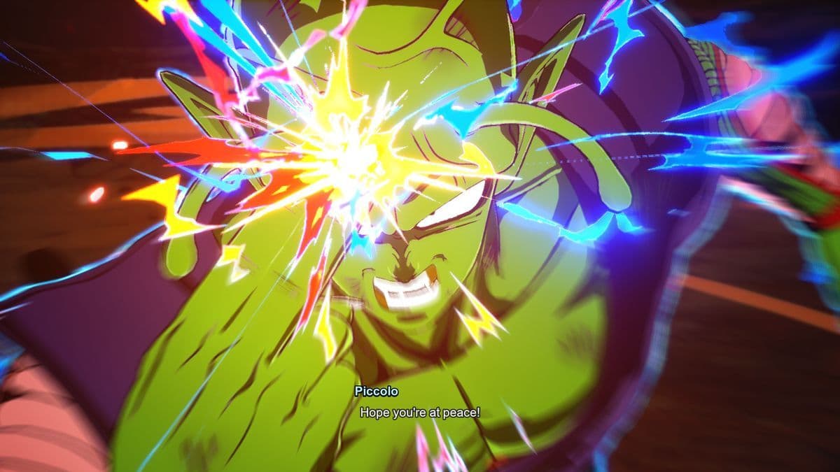 Piccolo emitting blue and yellow lightning effects in Dragon Ball: Sparking! Zero