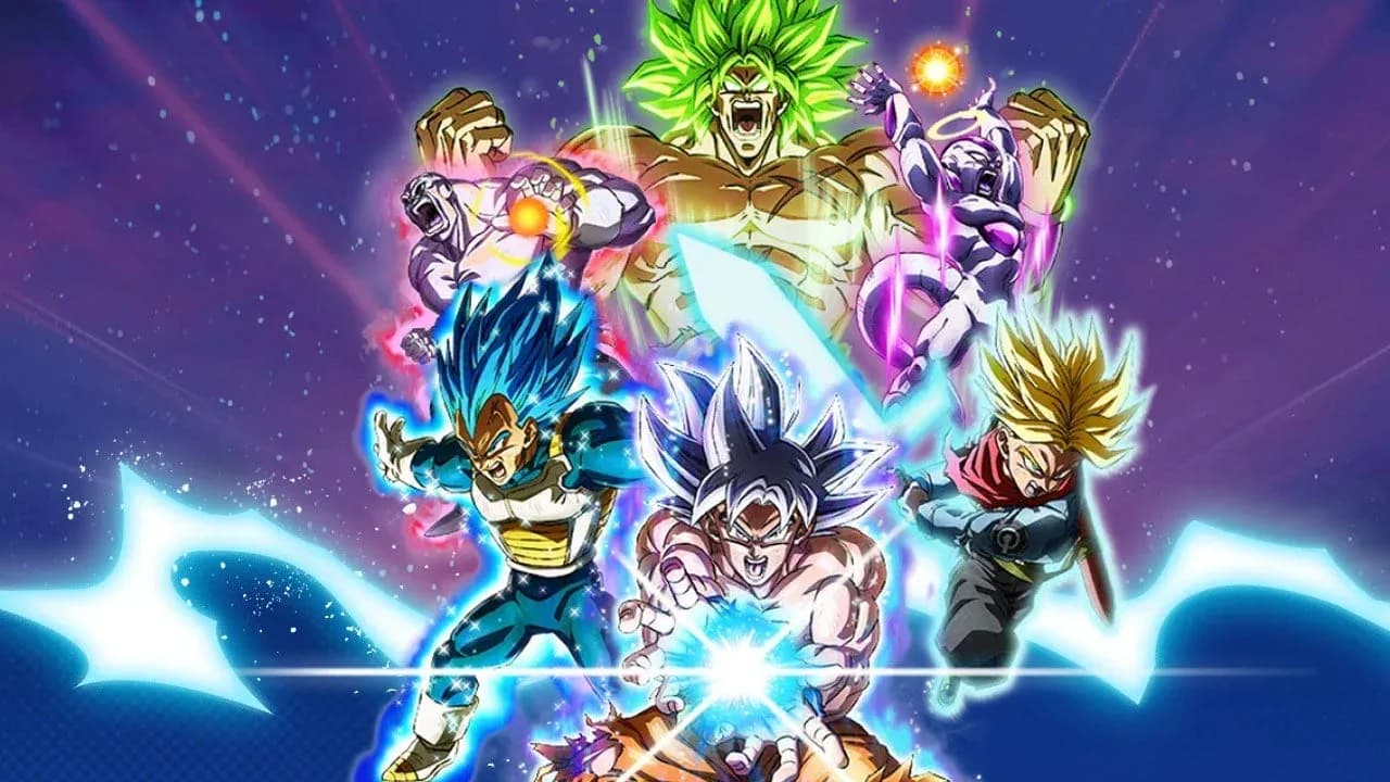 A vibrant collage of Dragon Ball: Sparking! Zero characters including Goku and Frieza in combat poses.