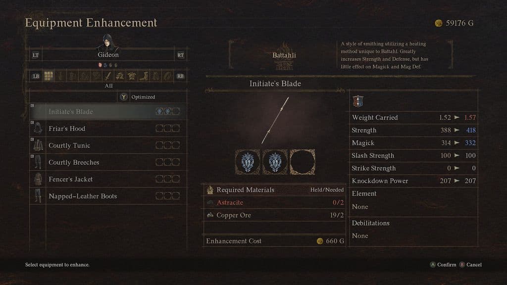 Dragon's Dogma 2 weapon upgrade menu showcasing the game's detailed progression and exploration systems.