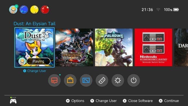 Dust: An Elysian Tail en Nintendo Switch, mostrando la expansión multiplataforma del juego.
