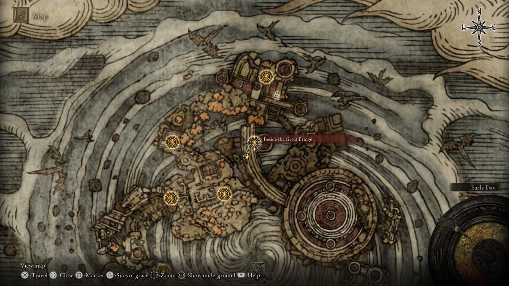 Mapa de Elden Ring que muestra la ubicación de la pelea contra el jefe Maliketh en Farum Azula.