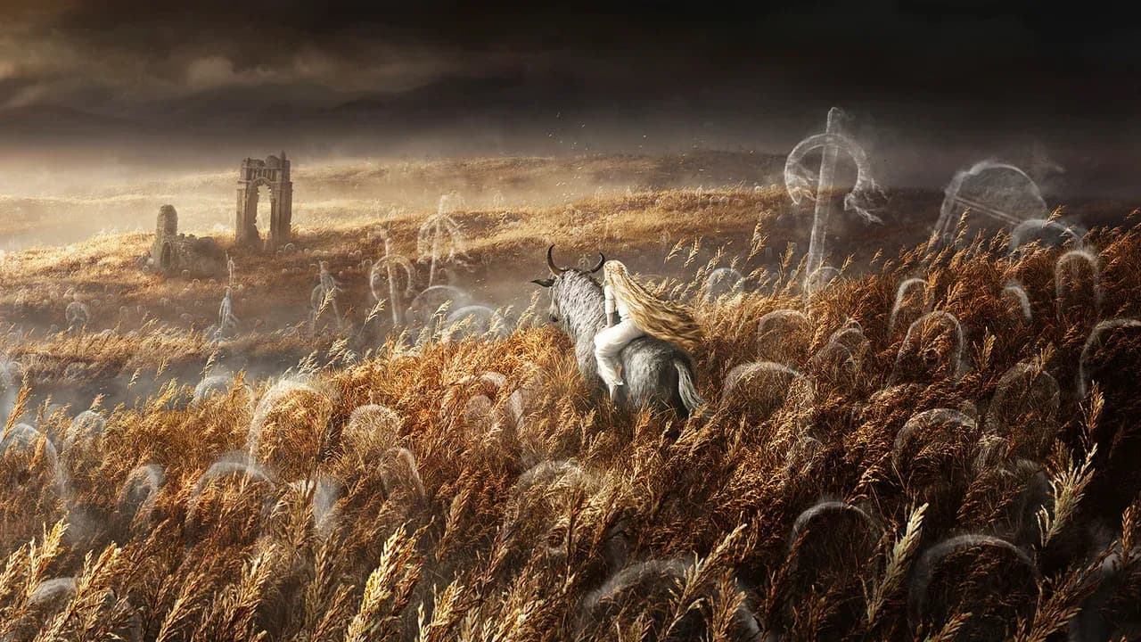 Elden Ring Shadow of the Erdtree DLC artwork showing Miquella on a spectral steed in a golden field.