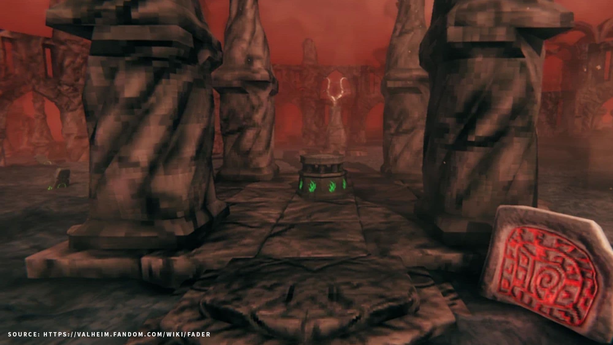 The Emerald Flame altar between the three Bell Holders in Fader’s arena