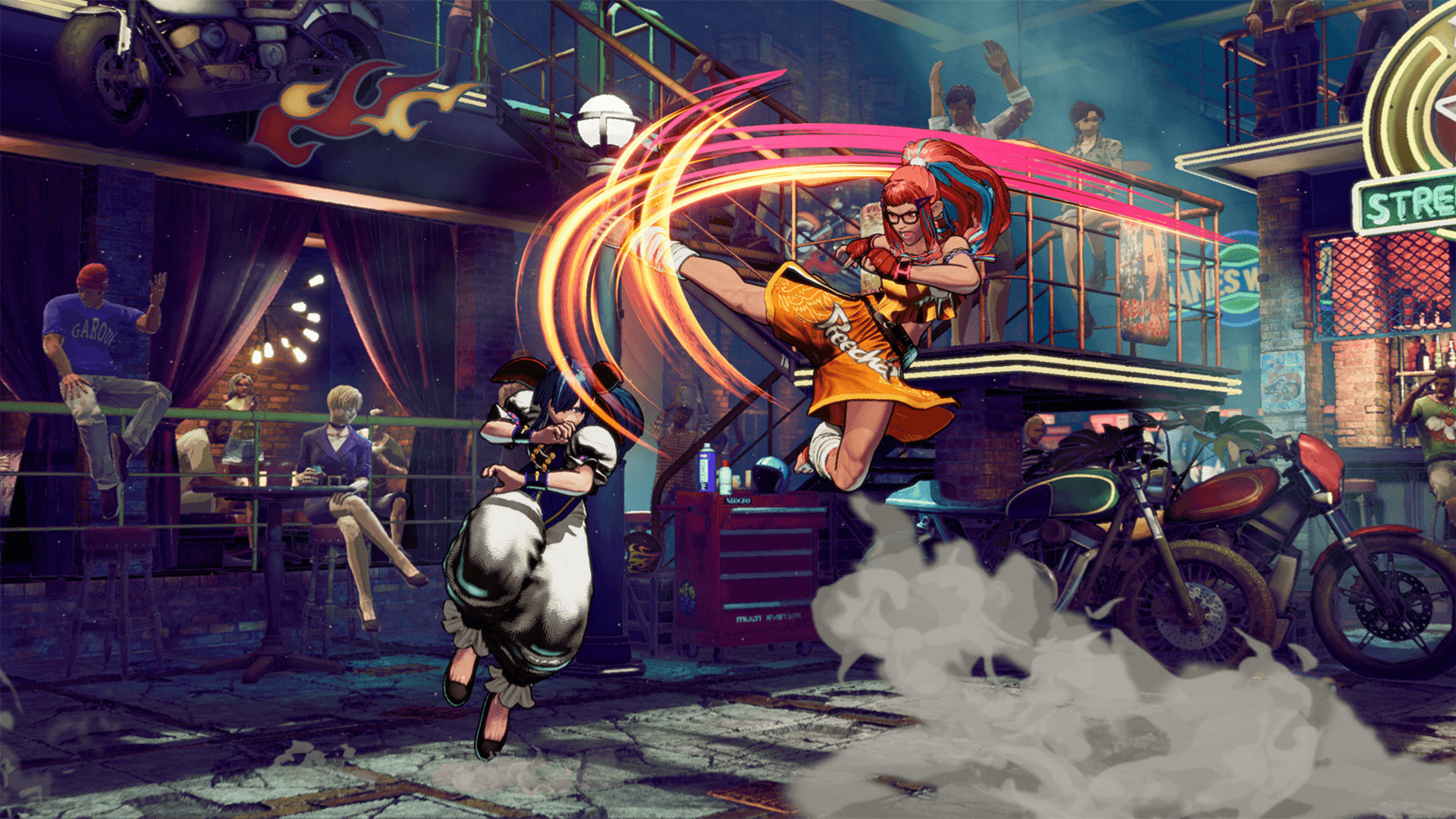 Una interfaz de mapa 2D de Fatal Fury: City of the Wolves que muestra la progresión de los personajes y las ubicaciones de las peleas.