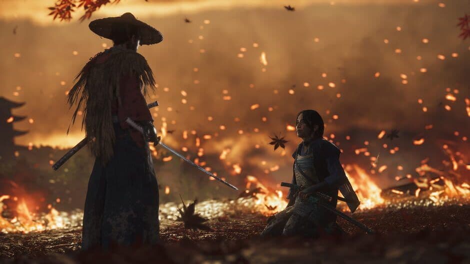 Jin Sakai rides his horse through a forest in Ghost of Tsushima toward an objective.