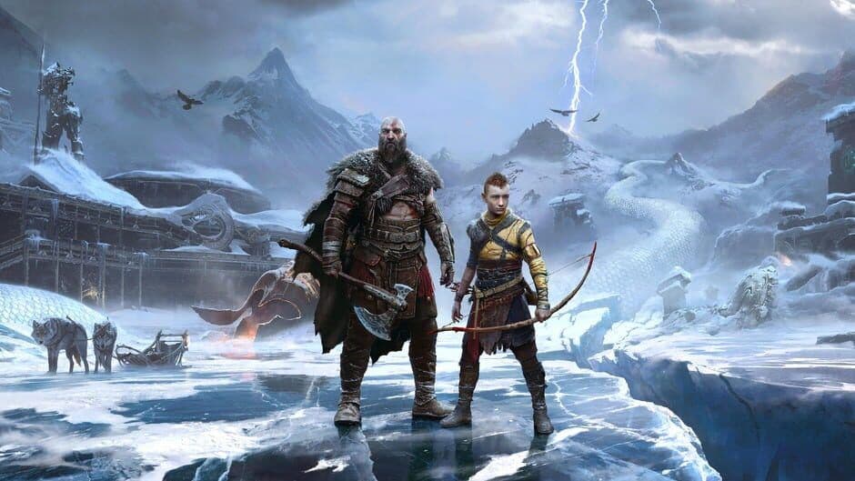Impresionante arte oficial de God of War Ragnarok que muestra el diseño atmosférico del mundo del juego.