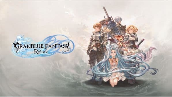 Arte oficial de Granblue Fantasy: Relink con el Capitán y Lyria sobre un fondo de cielo.