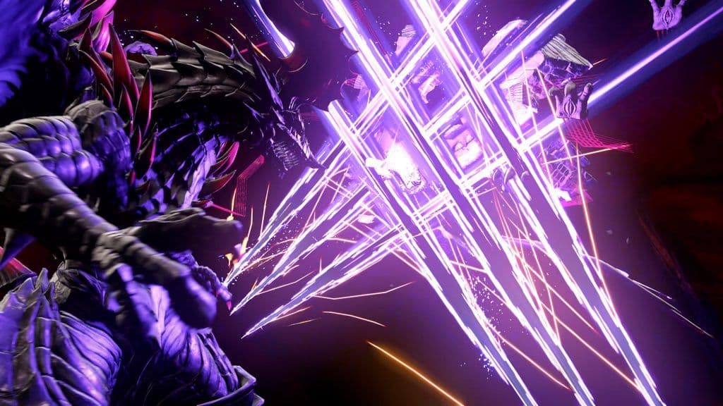 Un encuentro masivo con un jefe en Granblue Fantasy: Relink que muestra el sentido de escala y espectáculo del juego.