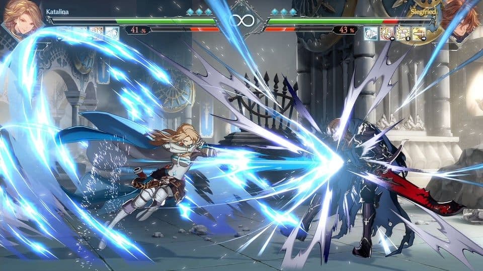 Two characters engage in combat in Granblue Fantasy Versus: Rising, showcasing the new Bravery system.