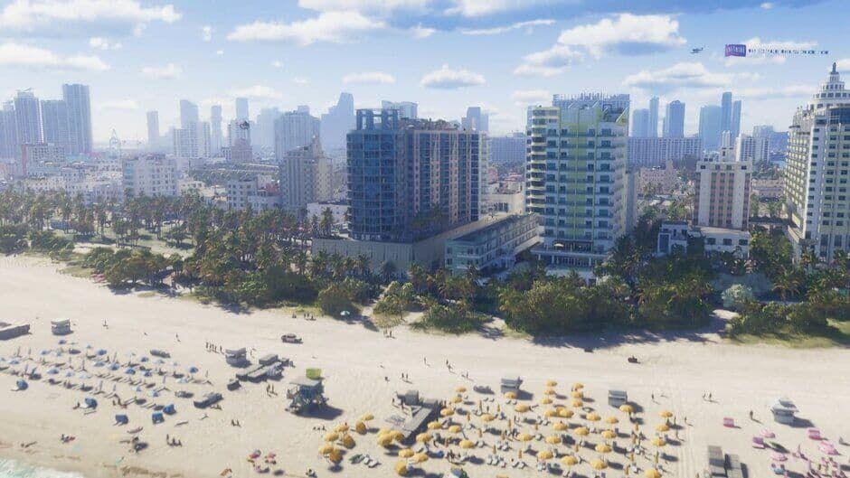 Captura de pantalla del juego Grand Theft Auto VI que muestra el extenso paisaje urbano de la región de Leonida.