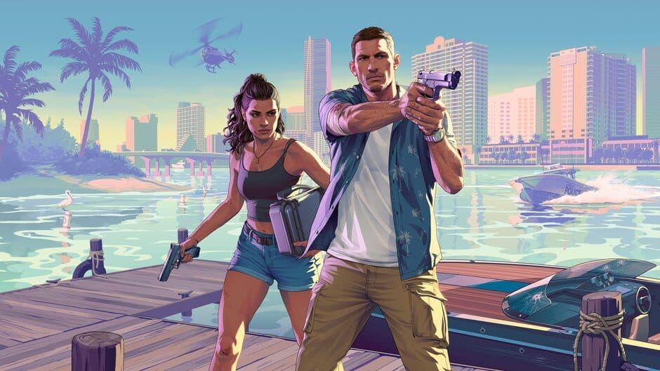Official Grand Theft Auto VI character artwork used in social media marketing and announcements.