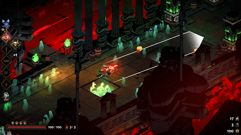 Zagreus standing before the Mirror of Night in Hades to spend Darkness on upgrades.