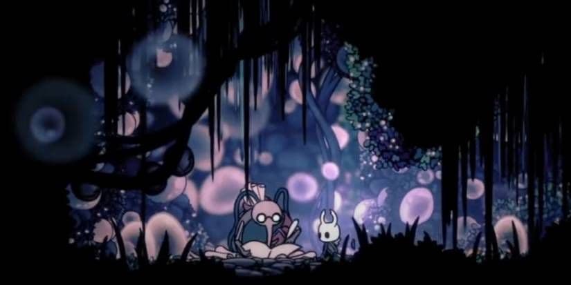 The Knight finds Cornifer in Fog Canyon, a mid-to-late game area in Hollow Knight requiring Shade Cloak.