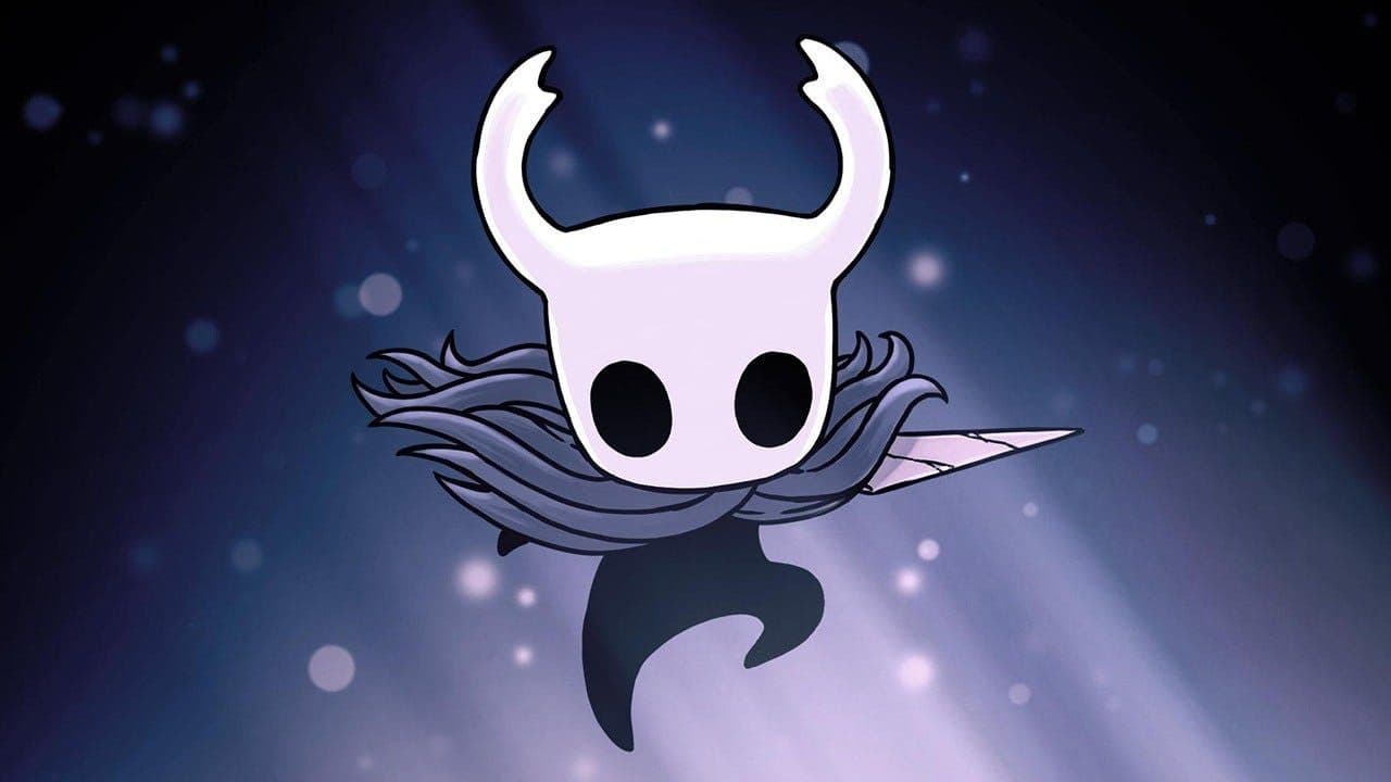 The Knight character art from Hollow Knight with a sword in a dark background.