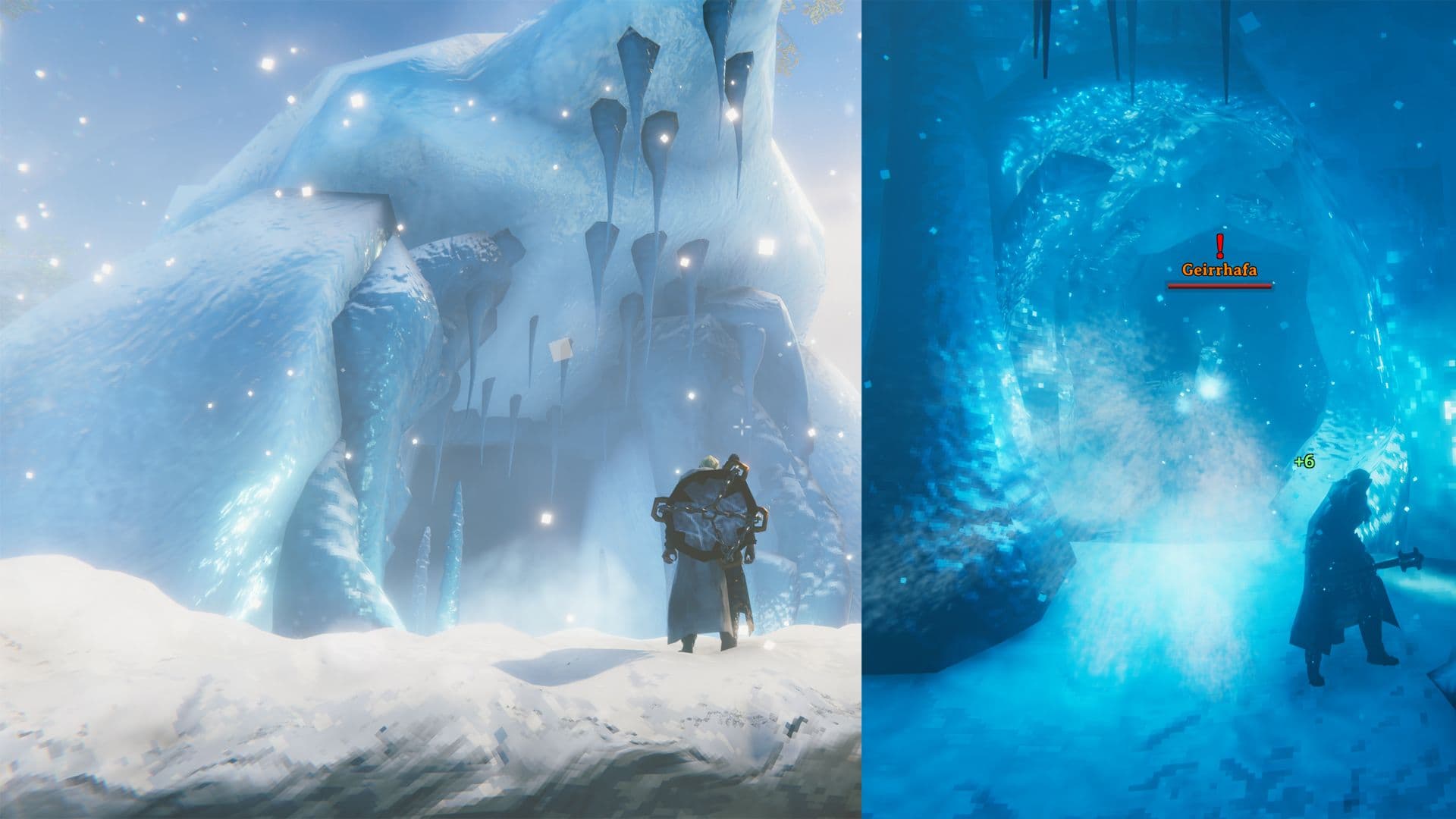 Geirrhafa appears inside a frozen Howling Caverns dungeon