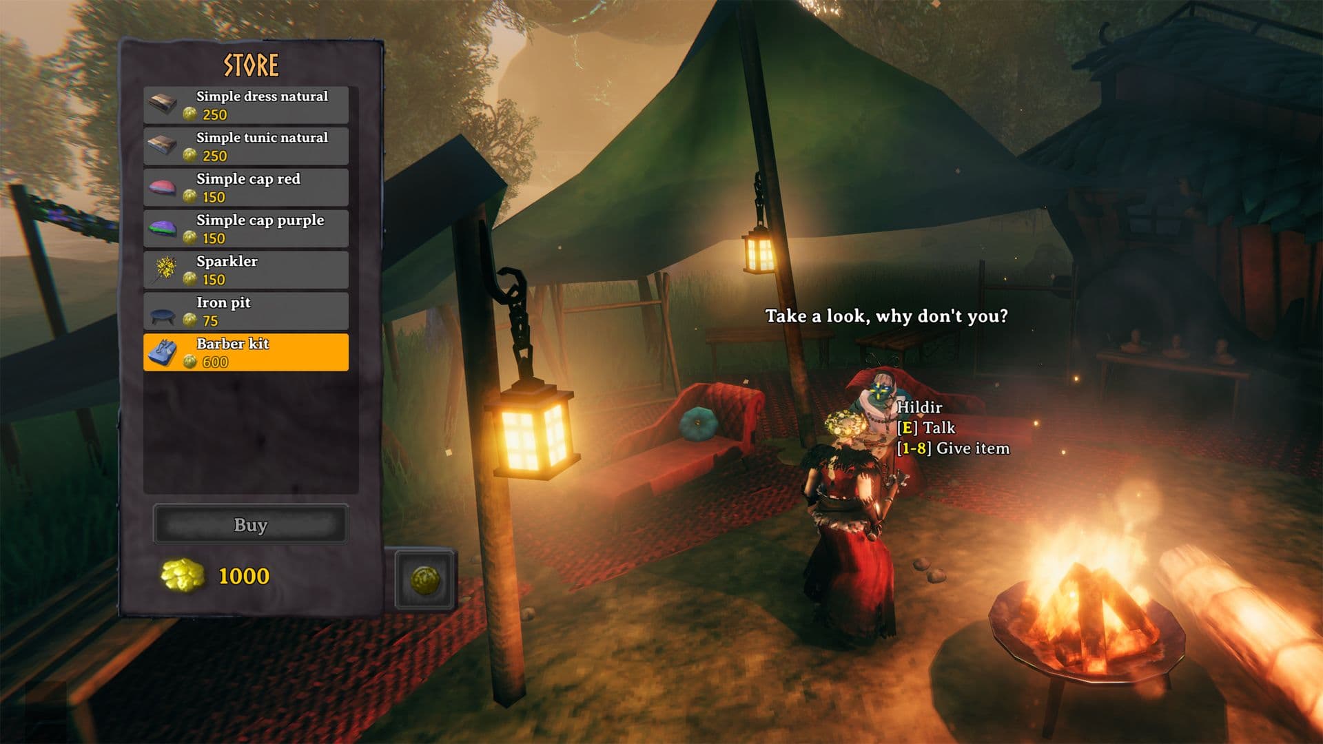 Hildir's merchant shop at her Valheim camp