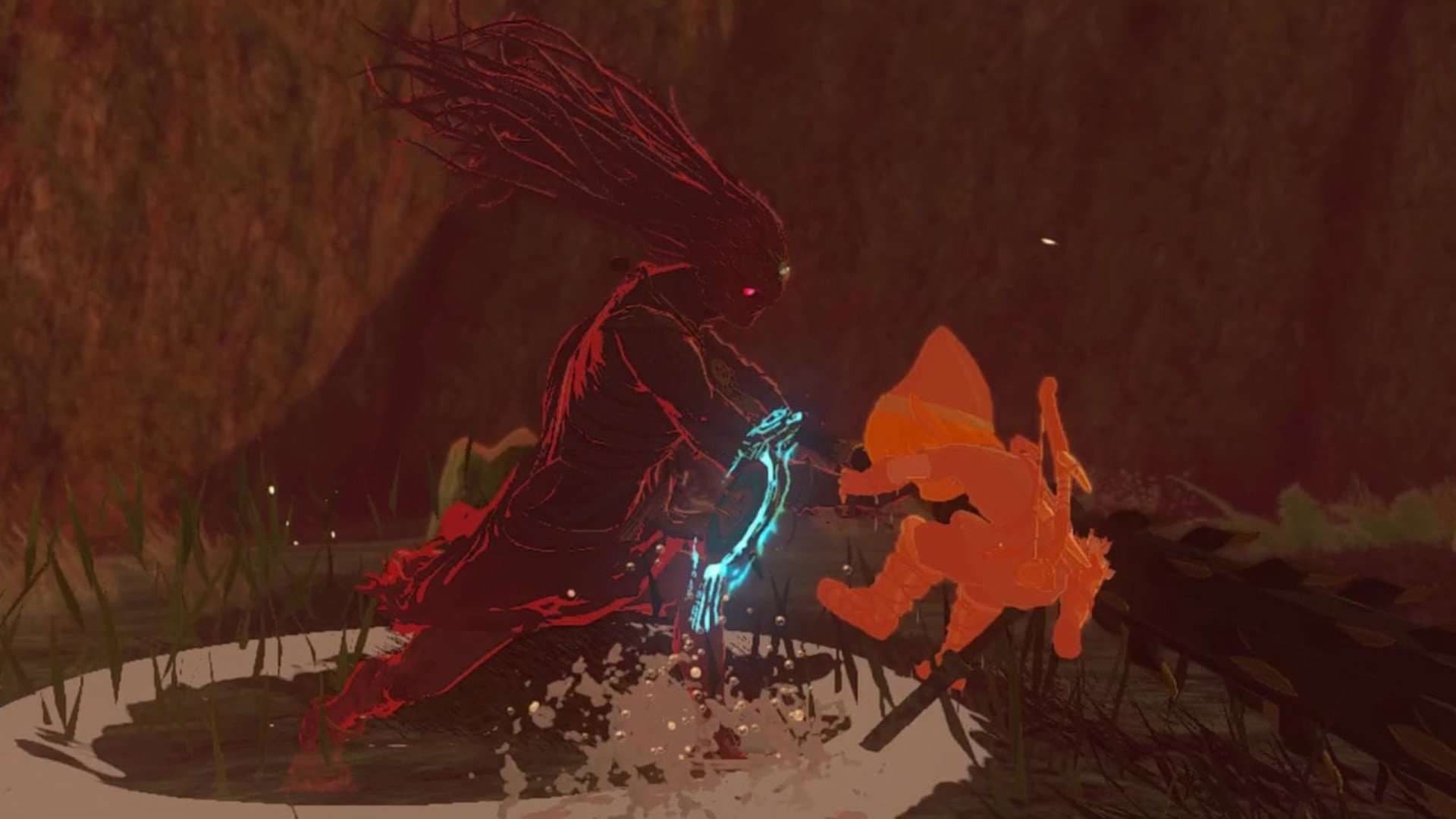 Link prepares to dodge a Phantom Ganon charge attack in The Legend of Zelda: Tears of the Kingdom.