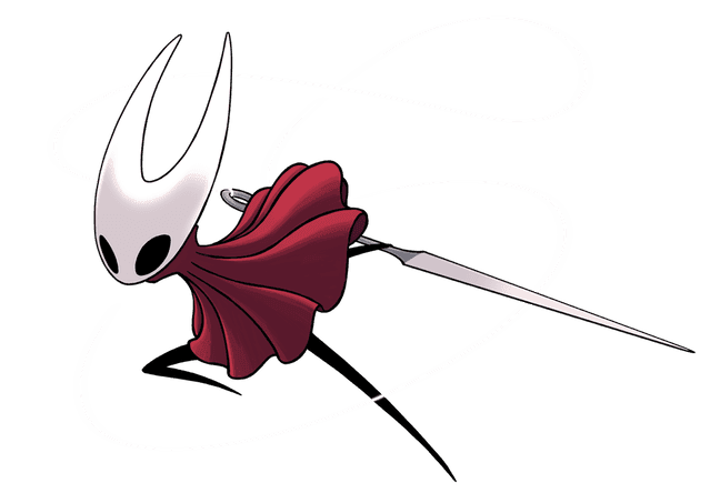Character art of Hornet from Hollow Knight wielding her needle and wearing her signature red cloak.