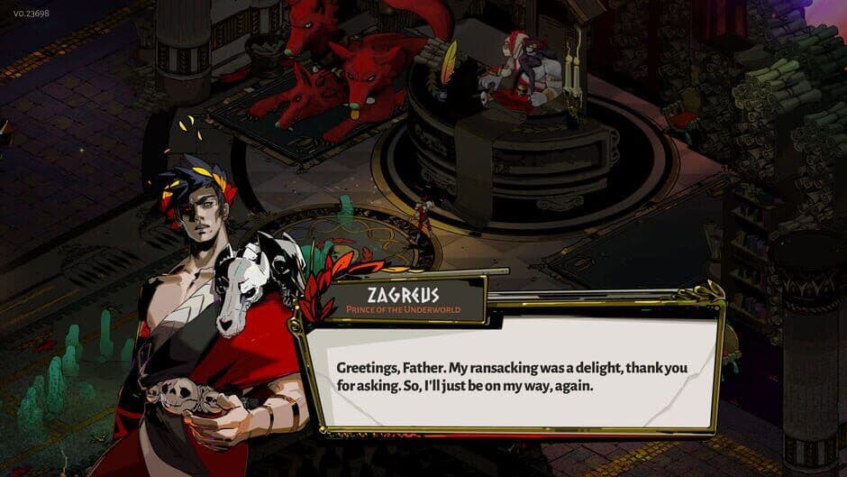 Official screenshot of Hades showcasing the vibrant art style and isometric combat.