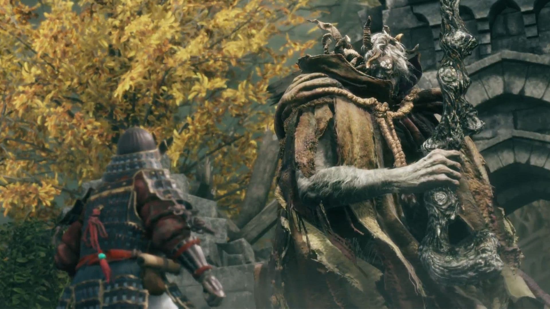 The Elden Ring boss Margit the Fell Omen stands ready to strike in Stormveil.