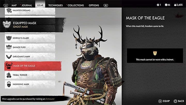 Jin Sakai receives rewards for defeating the Eagle boss in Ghost of Tsushima Iki Island.