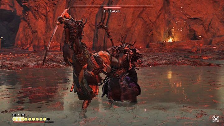 Jin Sakai faces The Eagle in the second phase of the duel on Iki Island in Ghost of Tsushima.