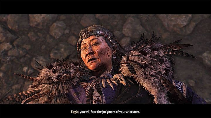 Jin Sakai delivers the finishing blow to The Eagle in Ghost of Tsushima Iki Island to trigger the final cutscene.